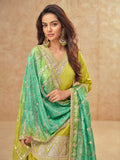 Lime Green Real Simar Silk Embroidered Sharara Suit