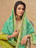 Lime Green Real Simar Silk Embroidered Sharara Suit