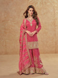 Rani Pink Real Simar Silk Embroidered Sharara Suit