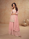 Pink Real Chinon Embroidered Palazzo Suit