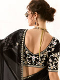 Designer Black Tissue Saree with Intricate Embroidery and Embellished Border