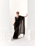 Party Wear Black Organza Tissue Saree with Heavy Embroidery and Stylish Blouse