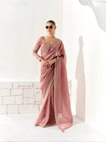 Dusty pink Organza Tissue Saree with Heavy Embroidered Border and Designer Blouse