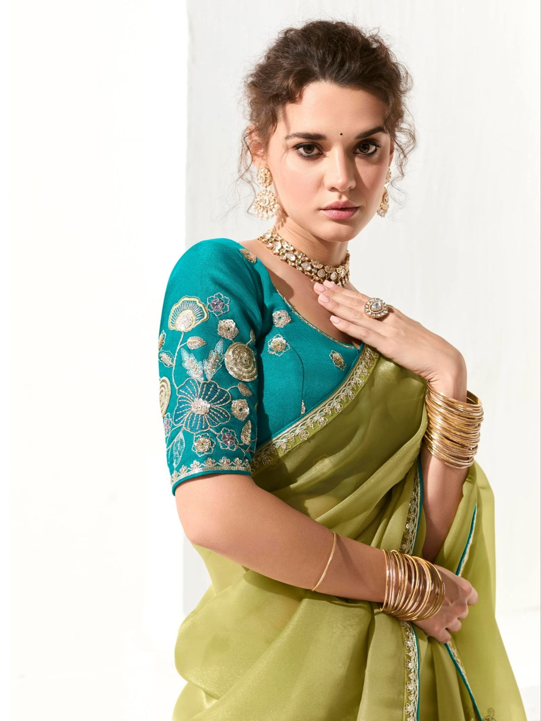 Premium Lime Green Organza Tissue Saree for Weddings and Special Occasions