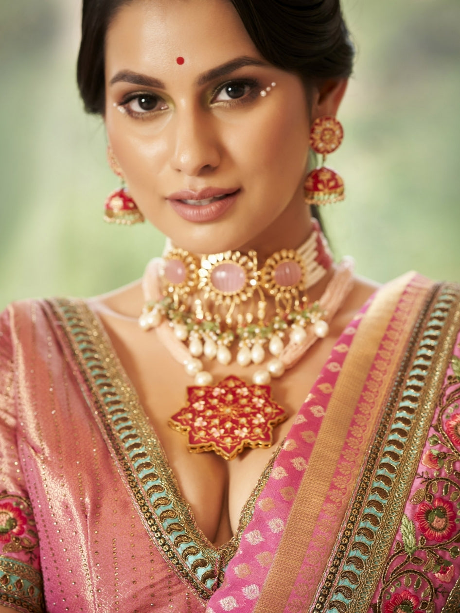 Pink Saree with Belt for Party Wear