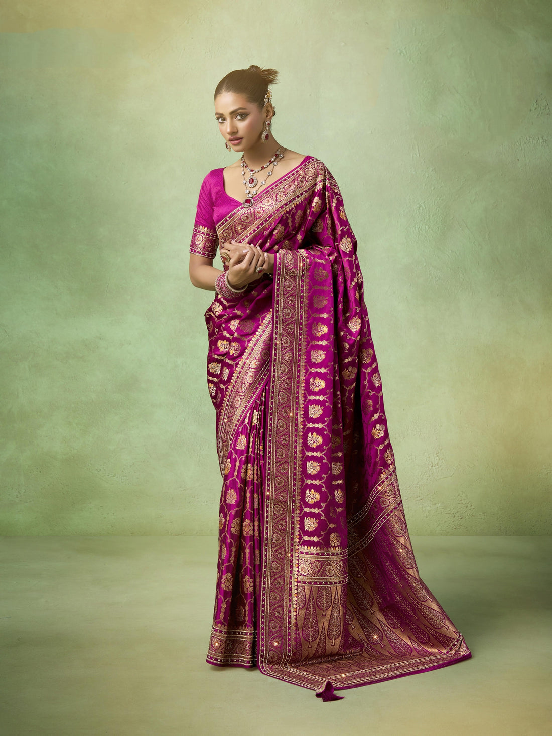 Magenta bridal saree with Tilfi Zari and Zarkan work