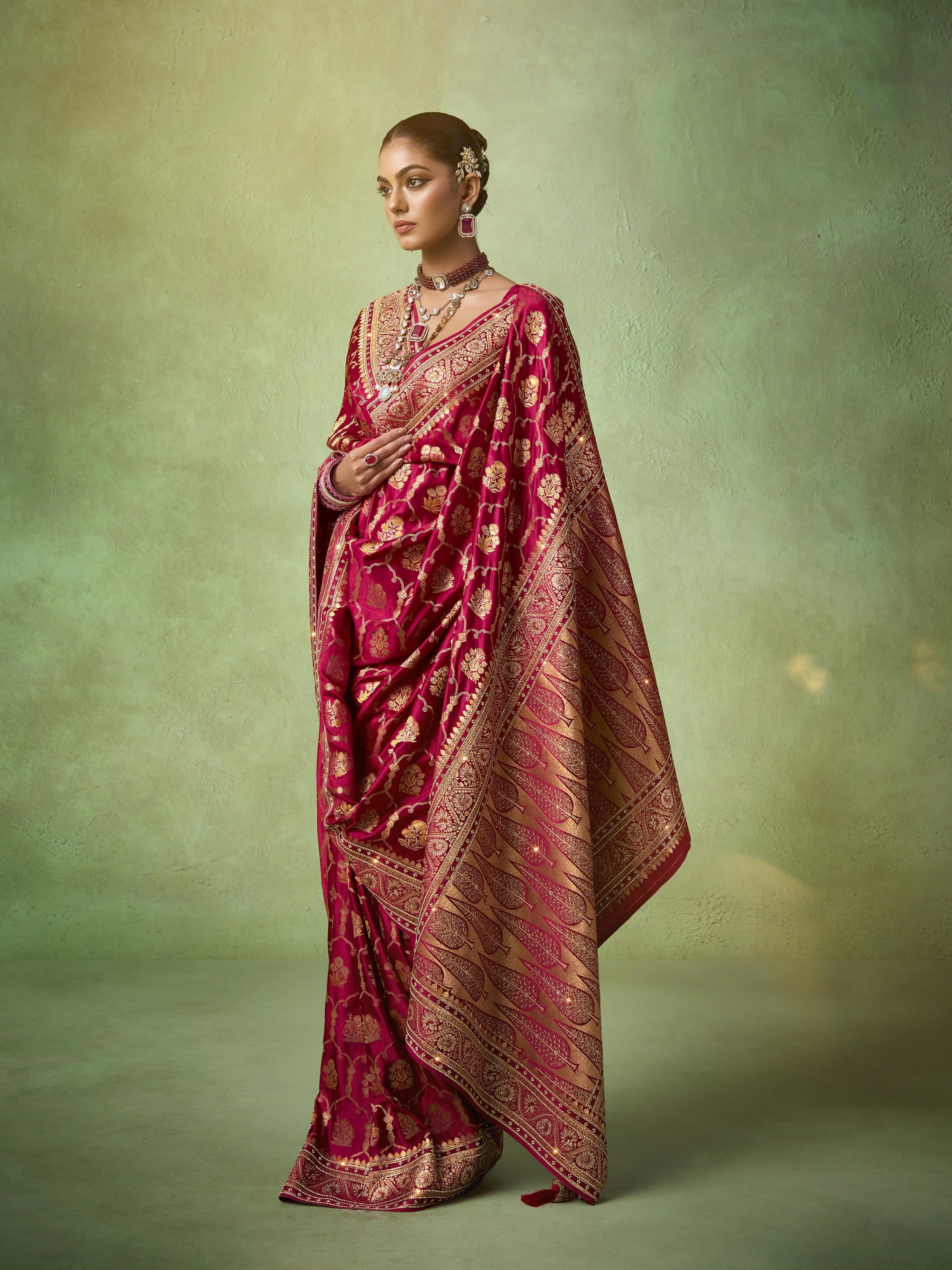 Maroon bridal saree with Tilfi Zari