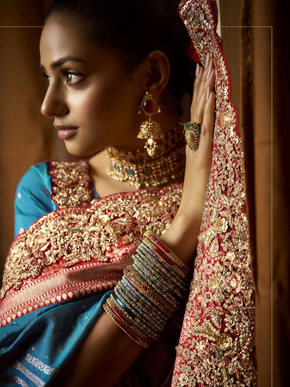 Sky Blue and Peach Bridal Look