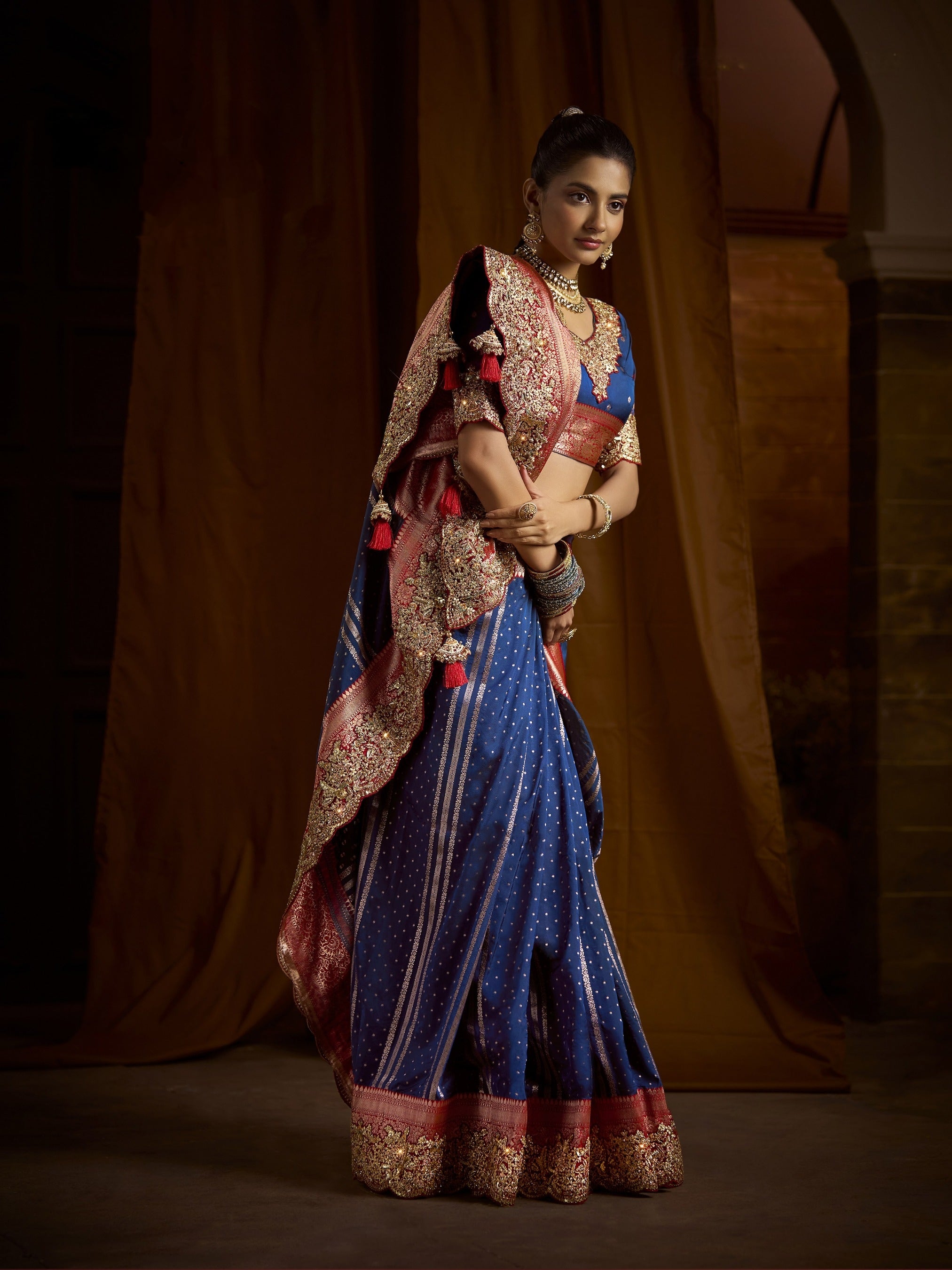 Navy Blue Bangalore Silk Bridal Saree