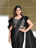 Close-Up of Sequin Work on Poly Crepe Designer Blouse β Black Saree