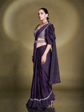 Party Wear Purple Saree with Embroidered Poly Crepe Blouse β Front View
