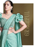 Mint Green Festive Wear Ready to Wear Saree with Glamorous Drapes
