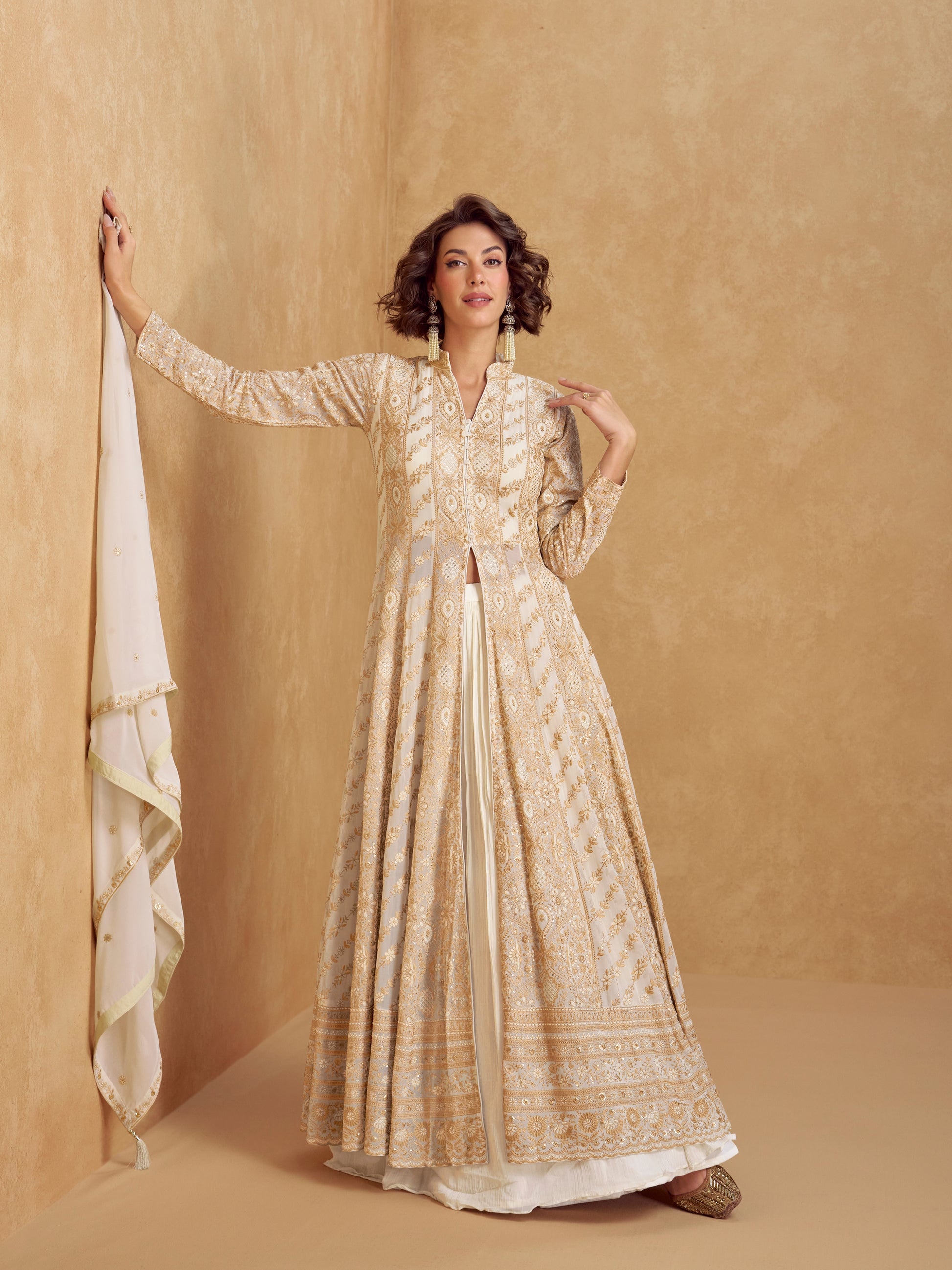 Wedding wear beige Anarkali suit in georgette