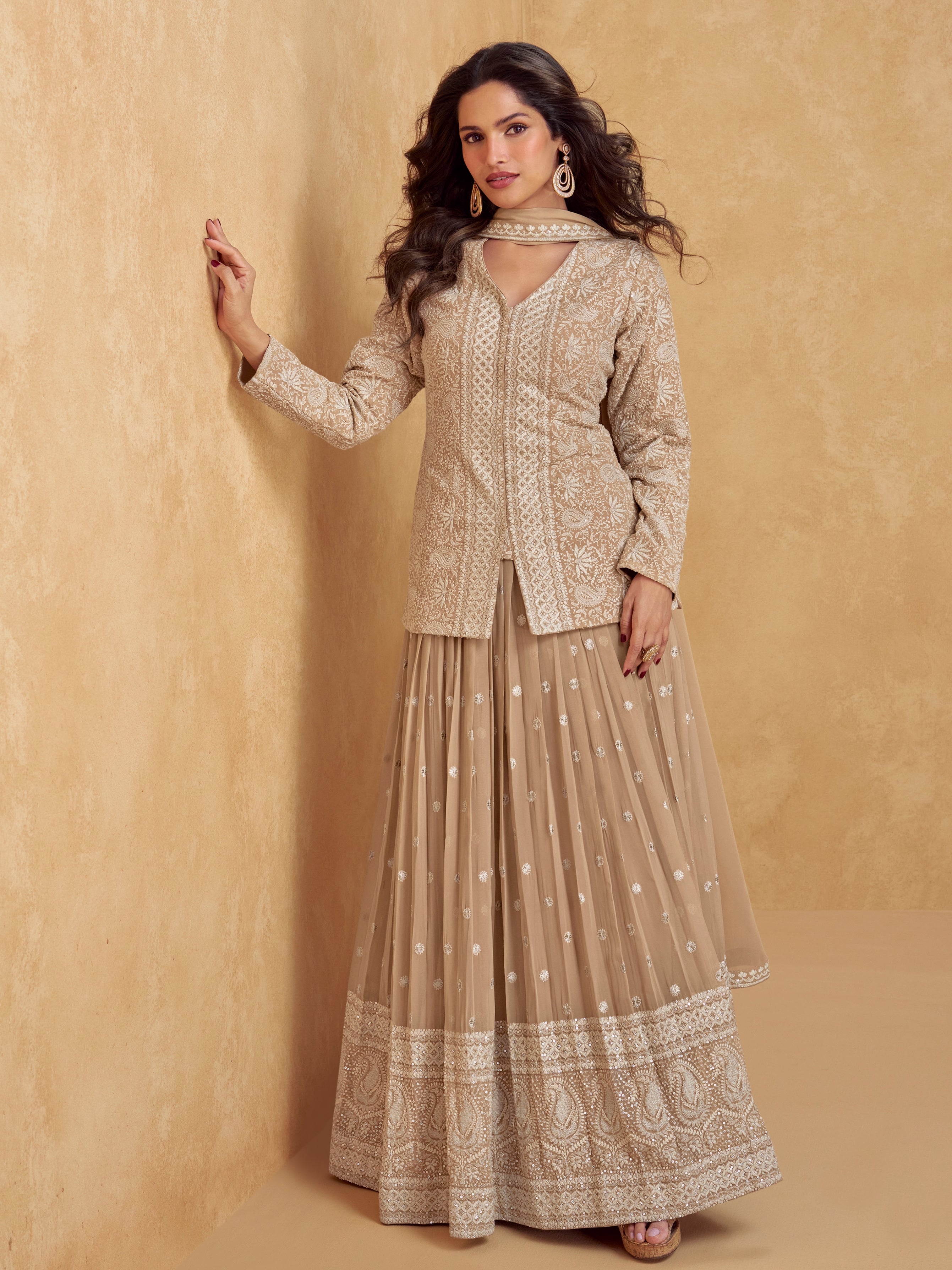Sharara suit in georgette for sangeet and haldi