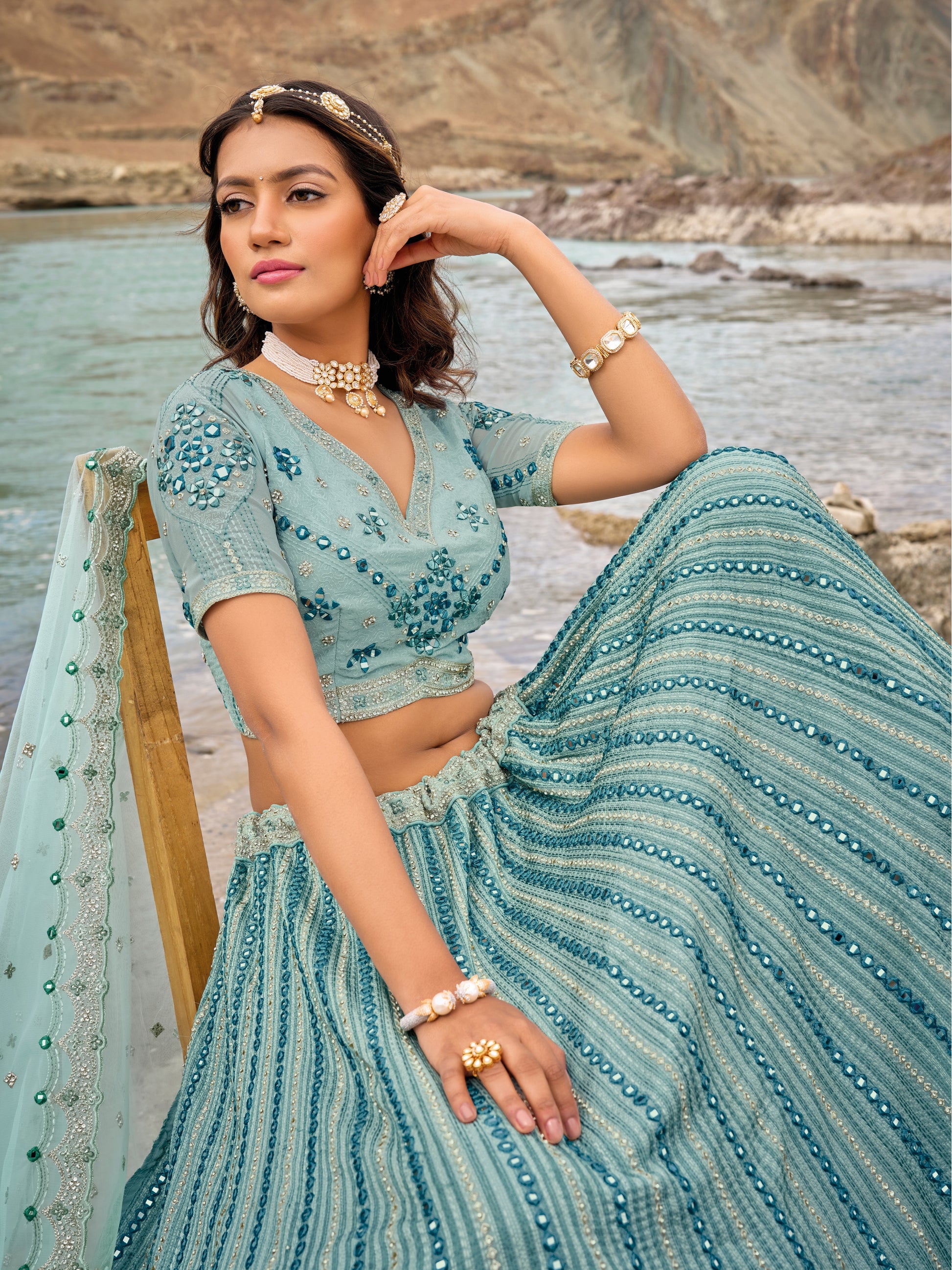 Elegant blue lehenga for sangeet and wedding functions