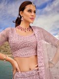 Elegant lilac wedding lehenga with mirror embellishments