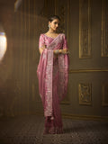 Rose pink bridal saree with golden silk fabric