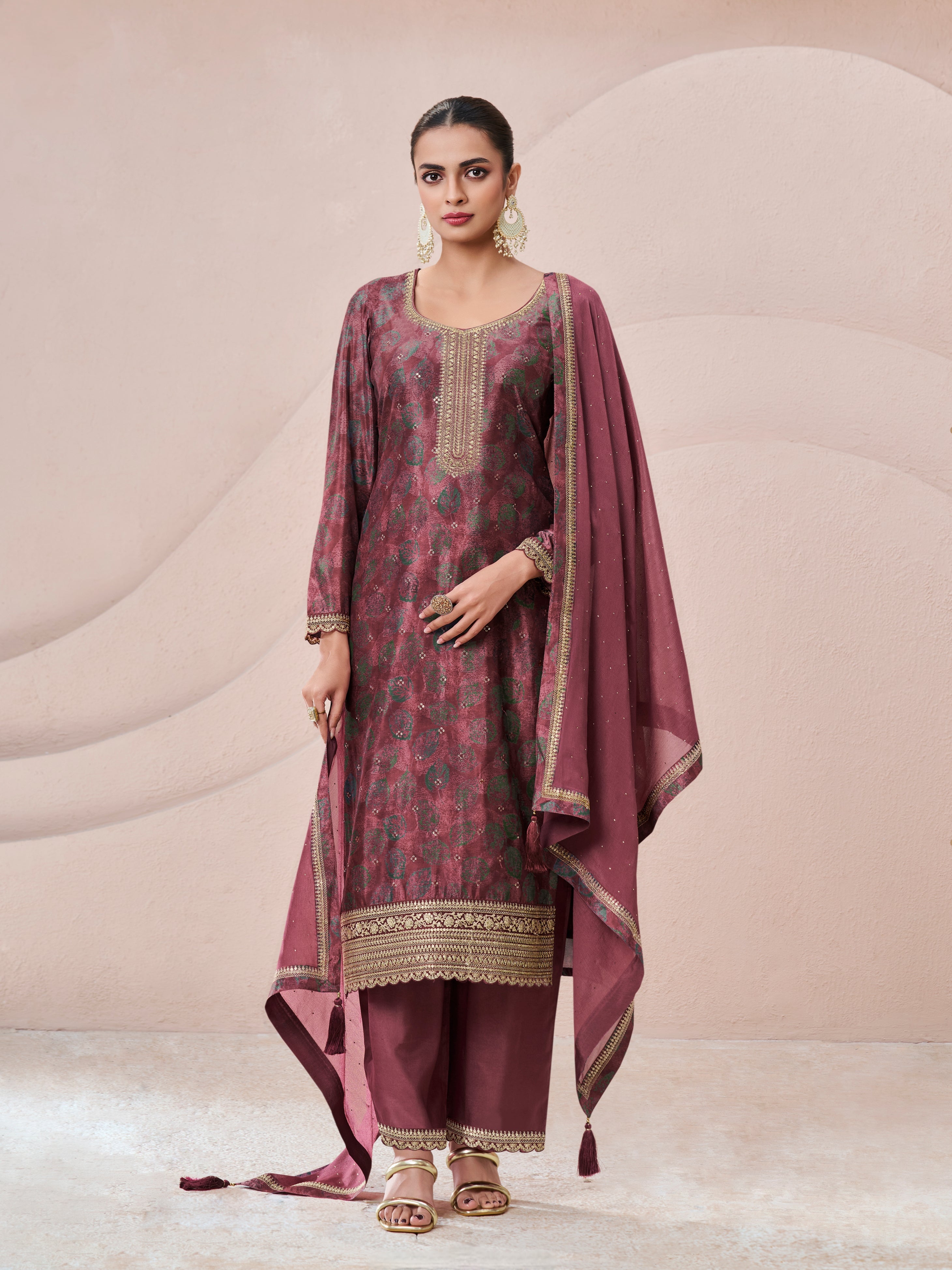 Wine kurta set for women party wear