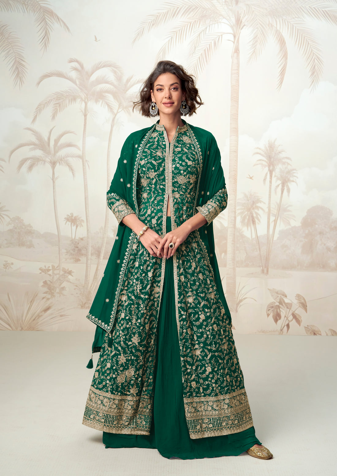 Green georgette Anarkali suit with dupatta