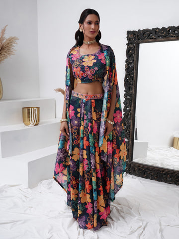 Multicolor Indo-Western Cape Style Palazzo Set for Women