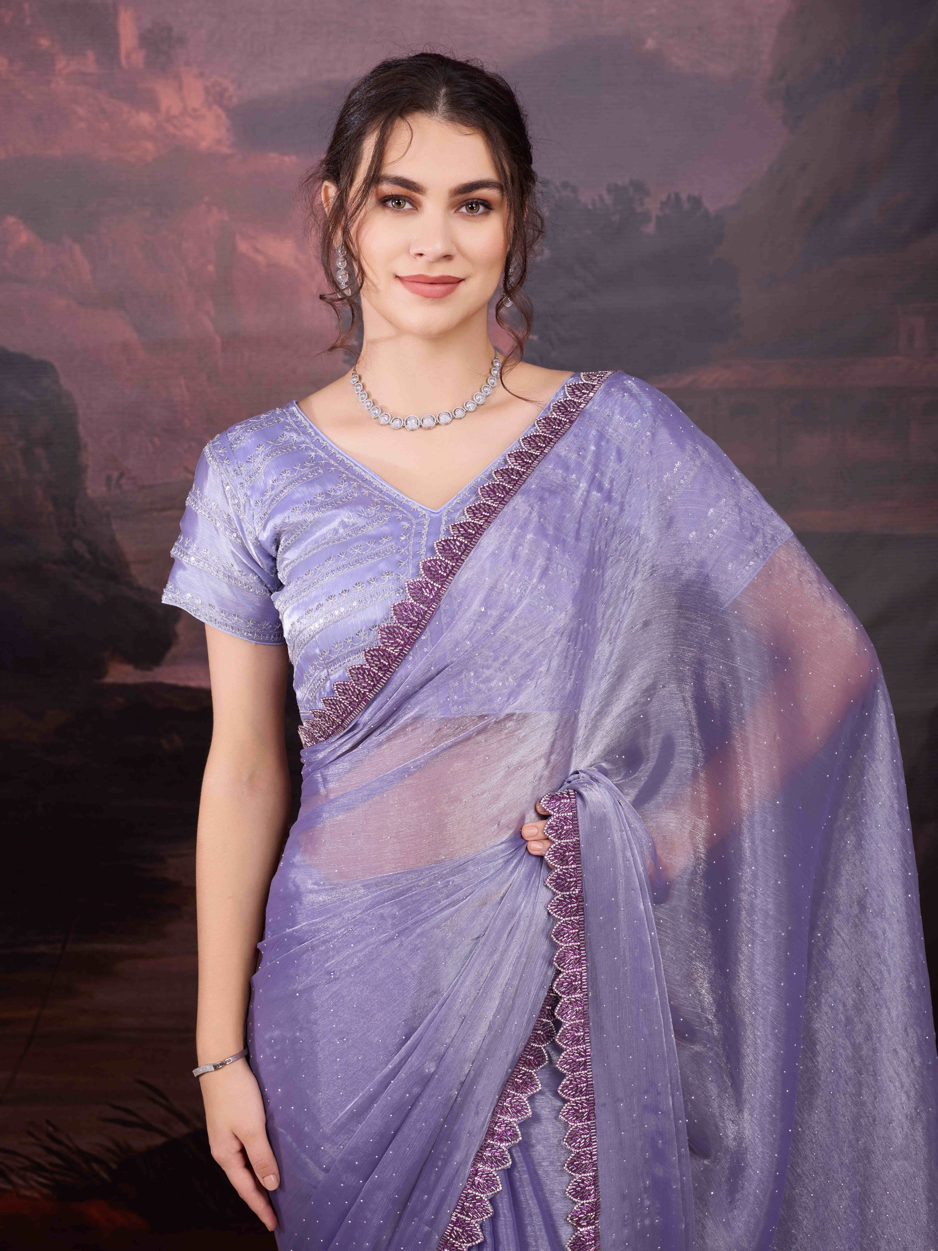Beaded lavender saree for wedding or reception