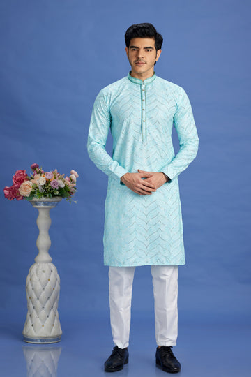 Aqua green kurta pajama set for men