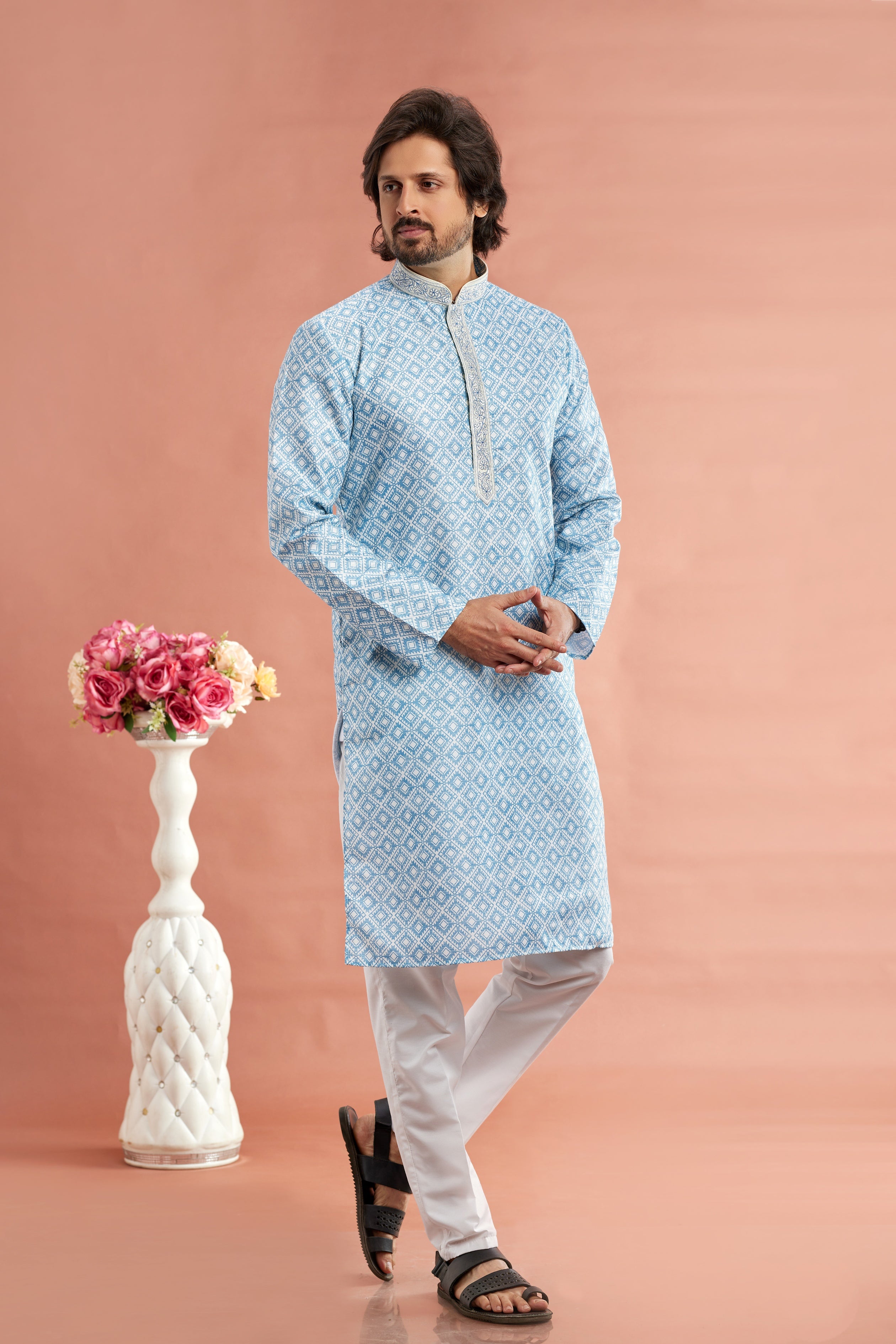 Ice blue kurta set for men