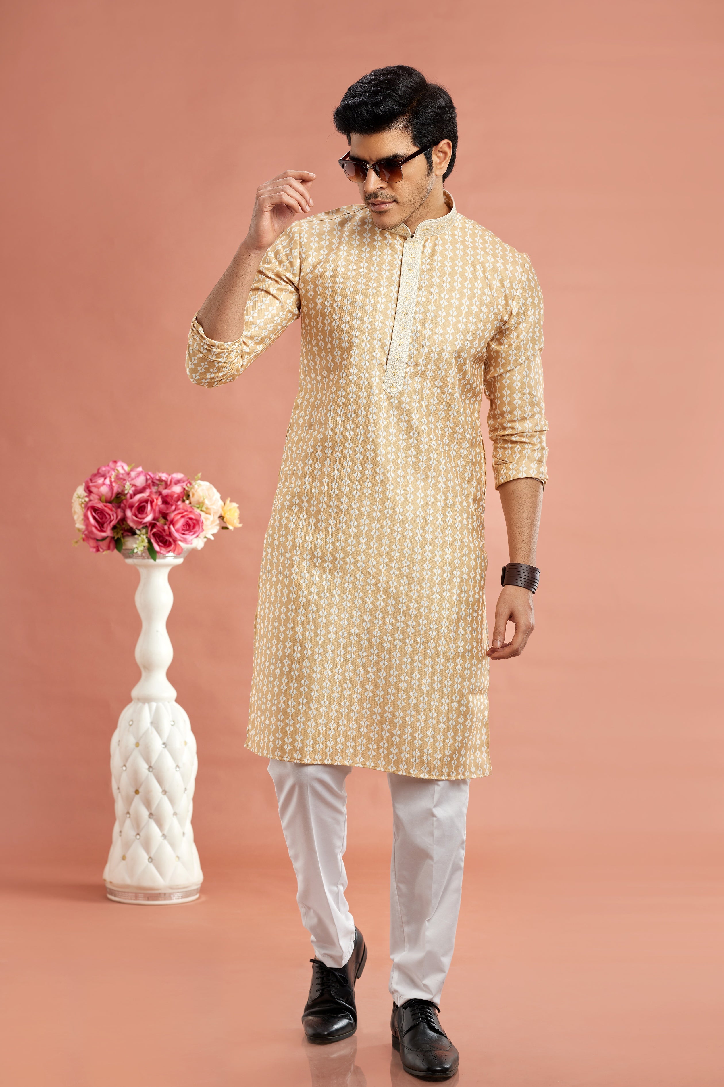 Mustard yellow printed kurta set