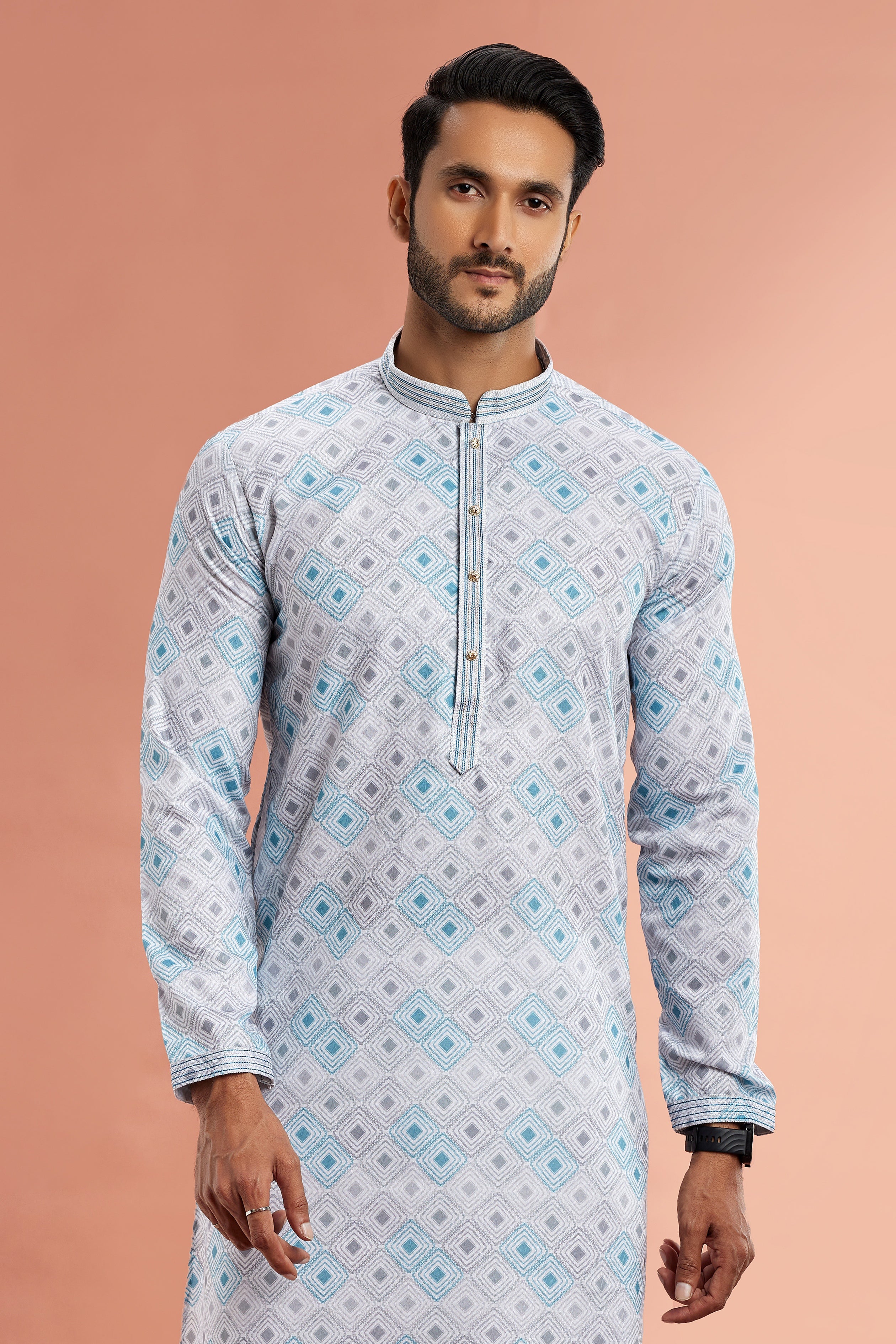 Digital printed cotton kurta for men