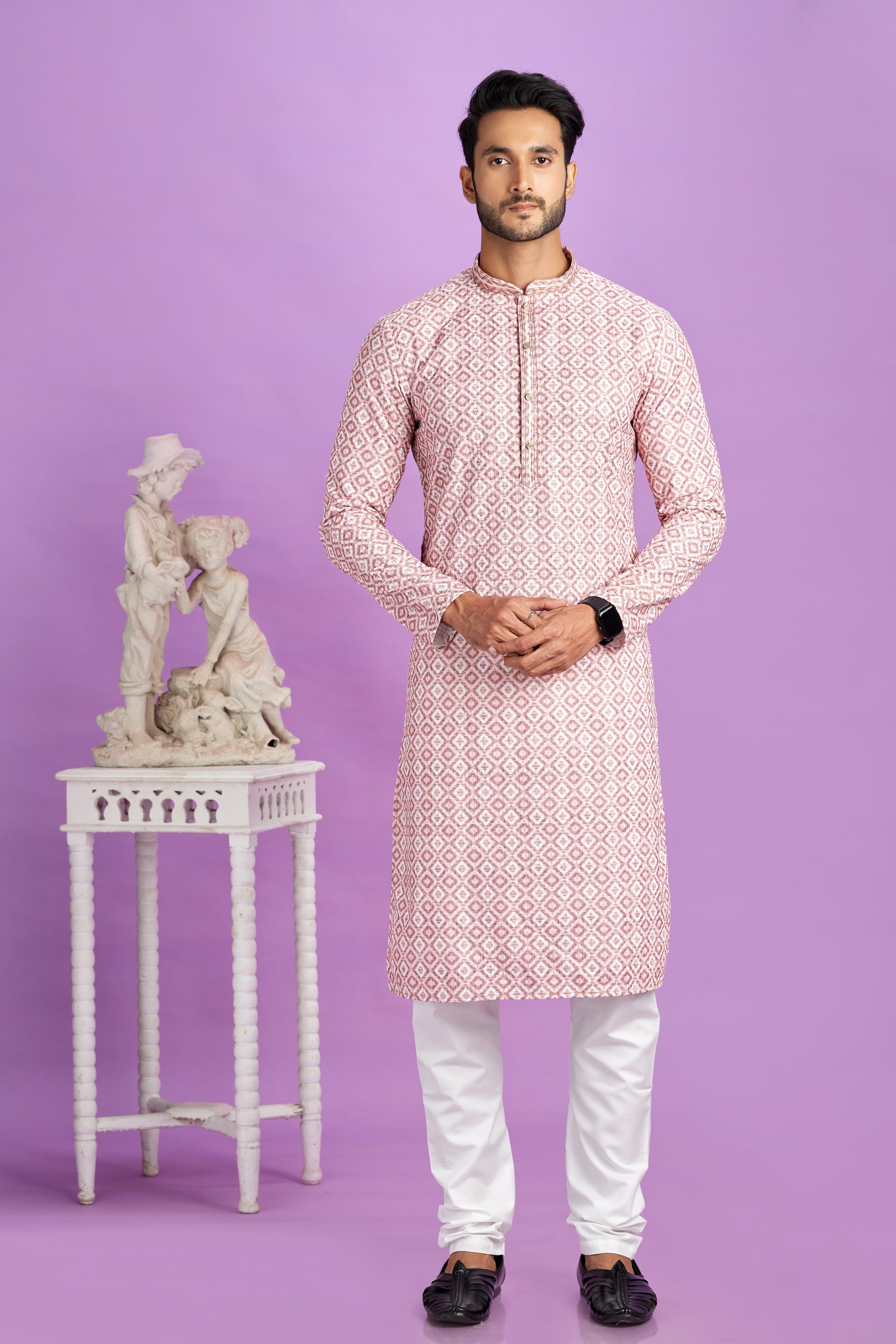 Rust peach kurta pajama for men