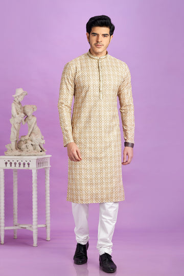 Beige brown kurta pajama men