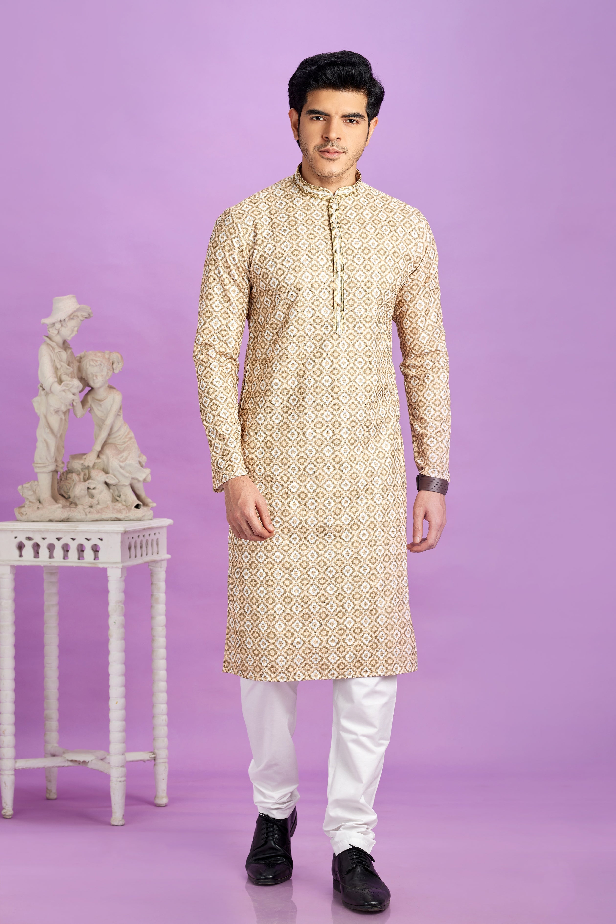 Beige brown kurta pajama men
