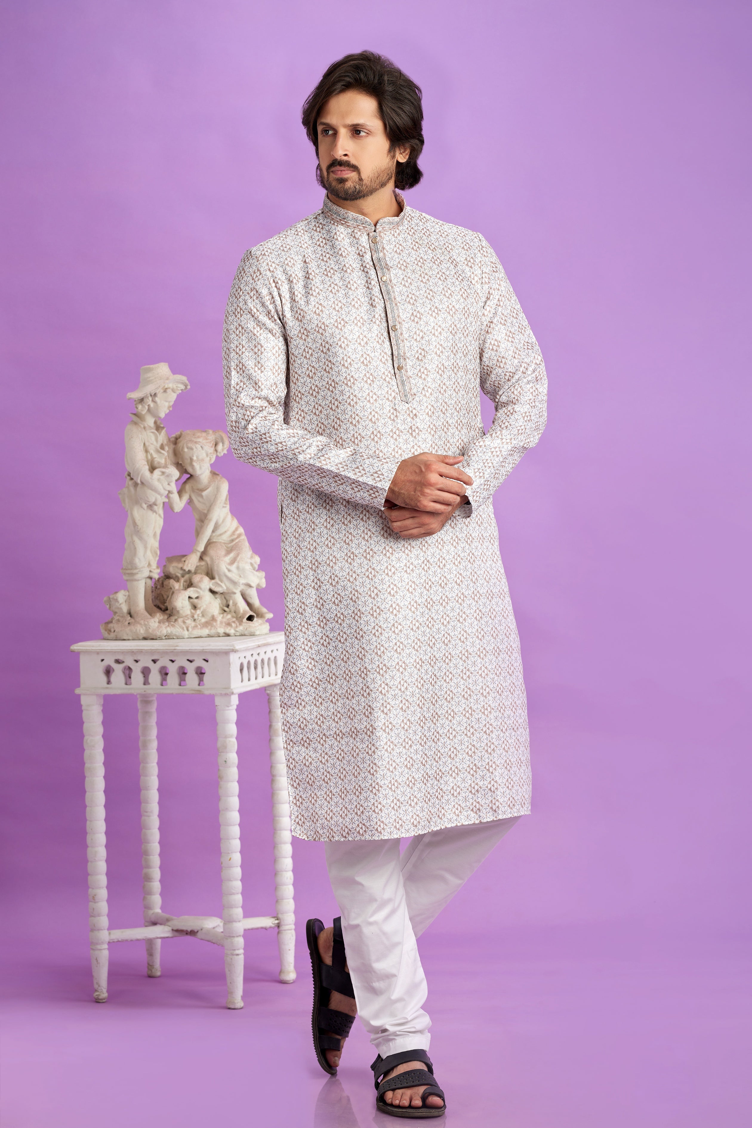 grey digital kurta for men