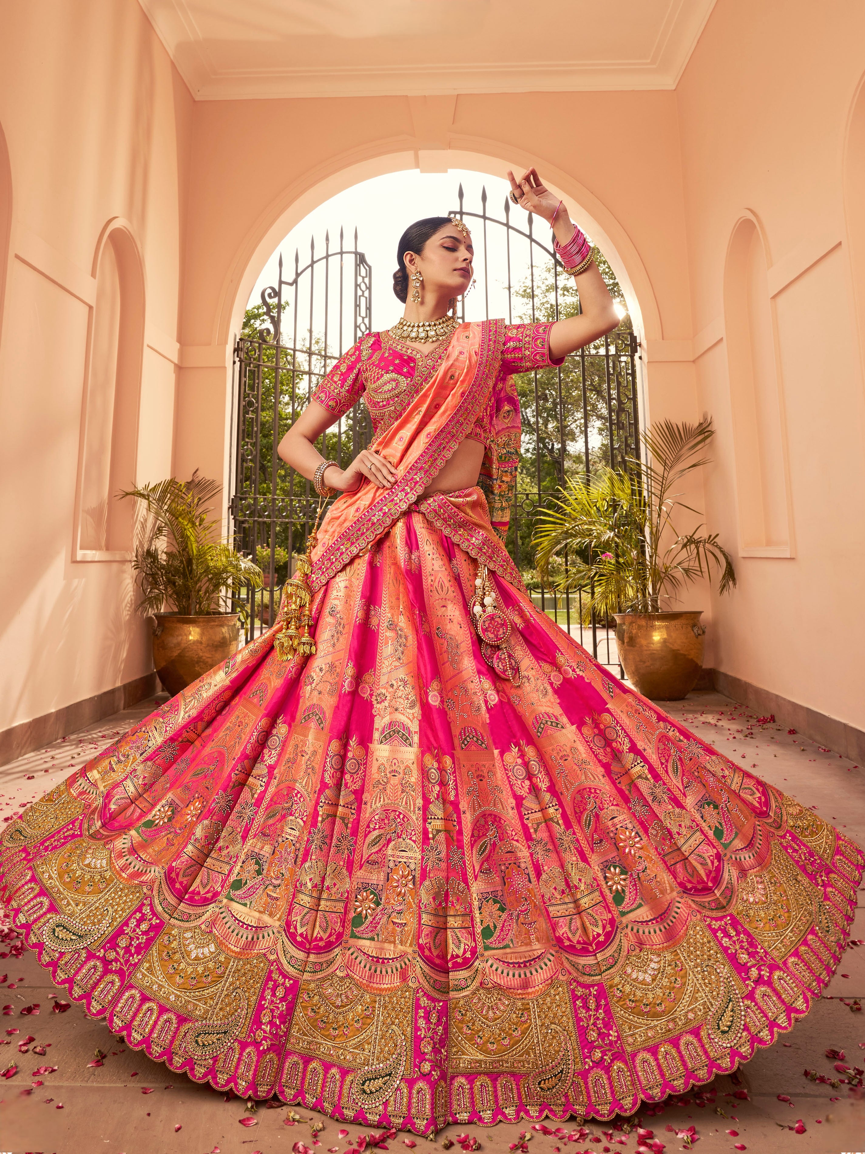 Wedding wear Banarasi lehenga in pink