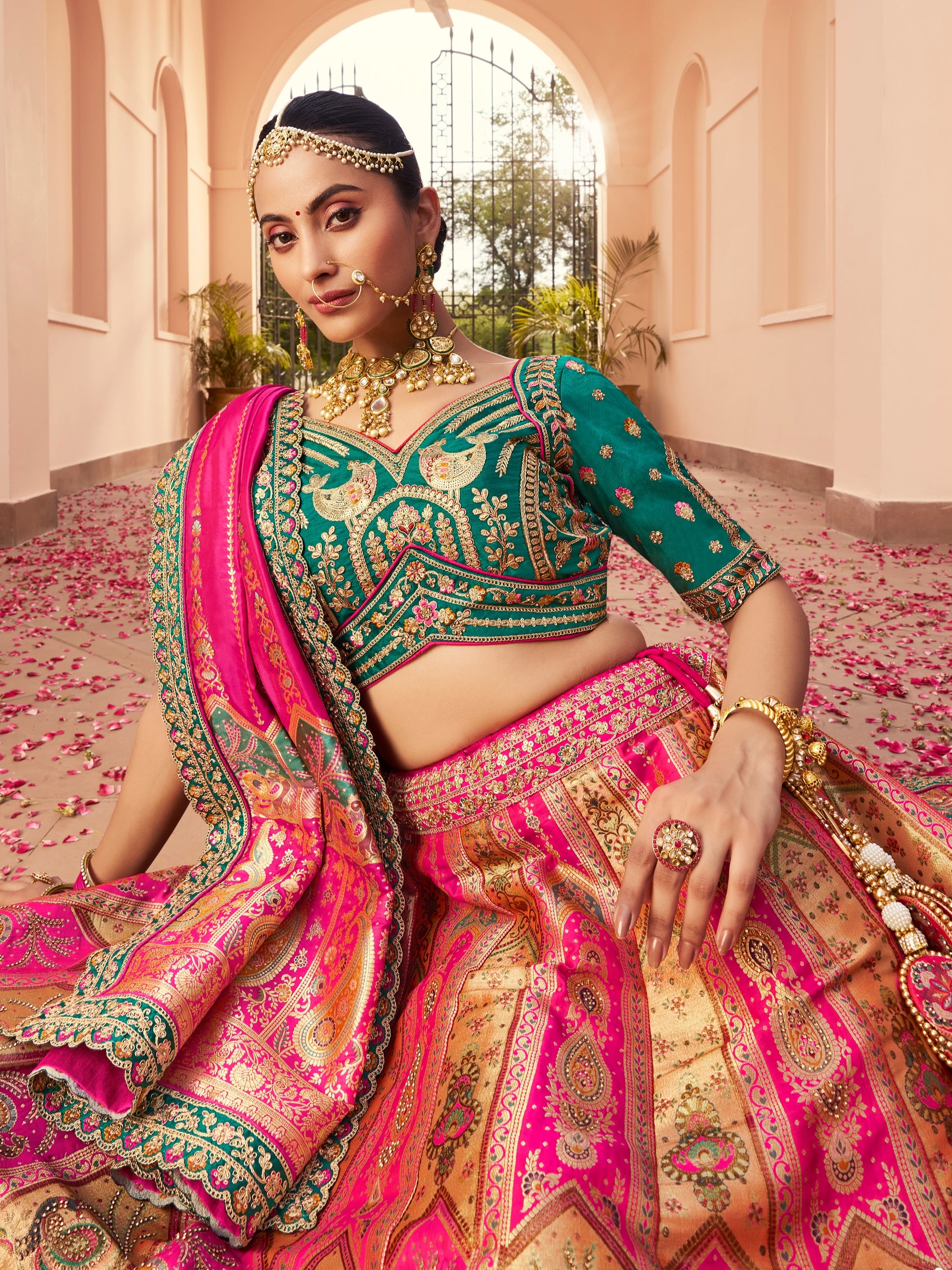 Designer multicolor banarasi lehenga for sangeet
