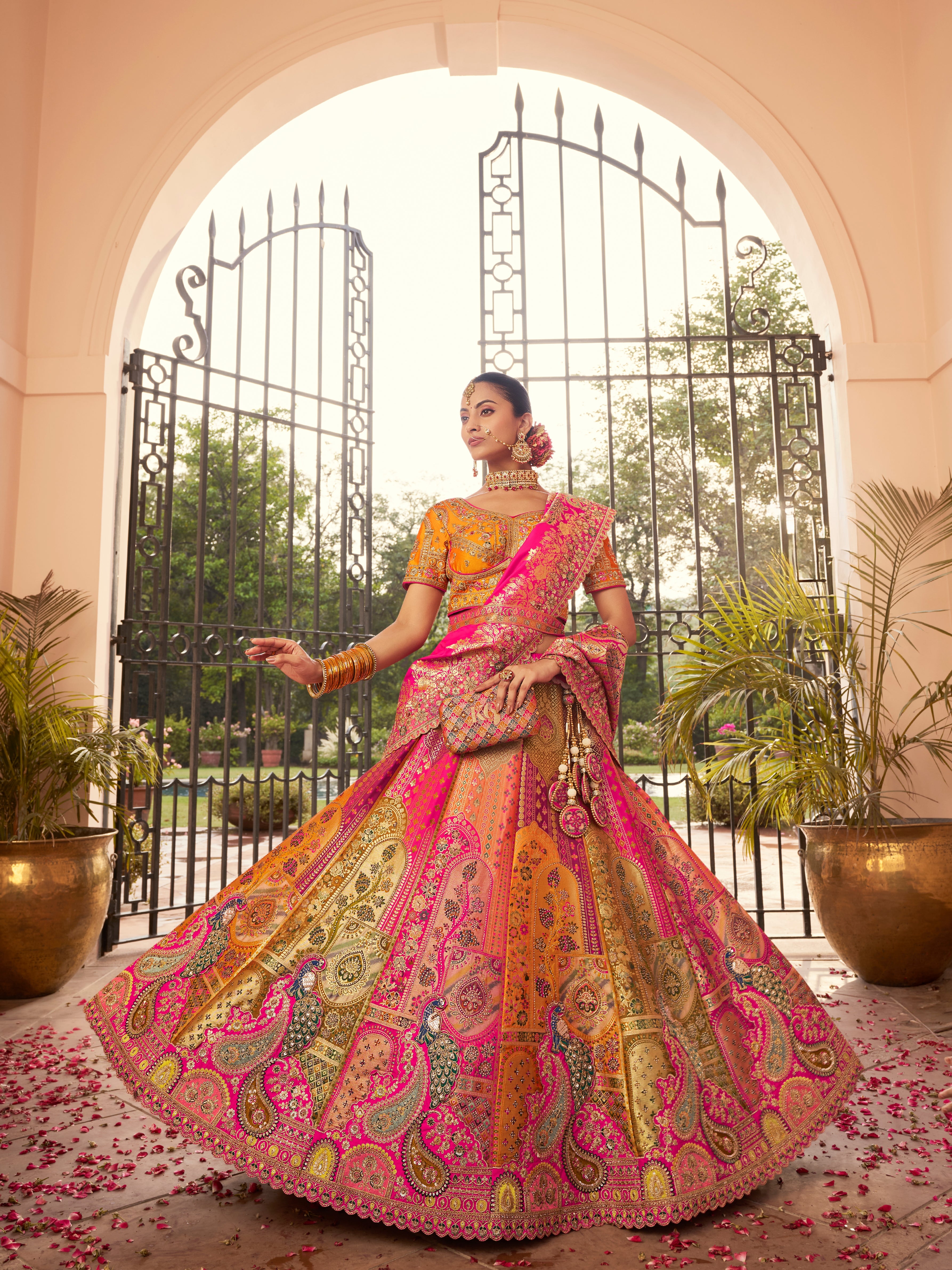 Zarkan cutwork lehenga in soft tones