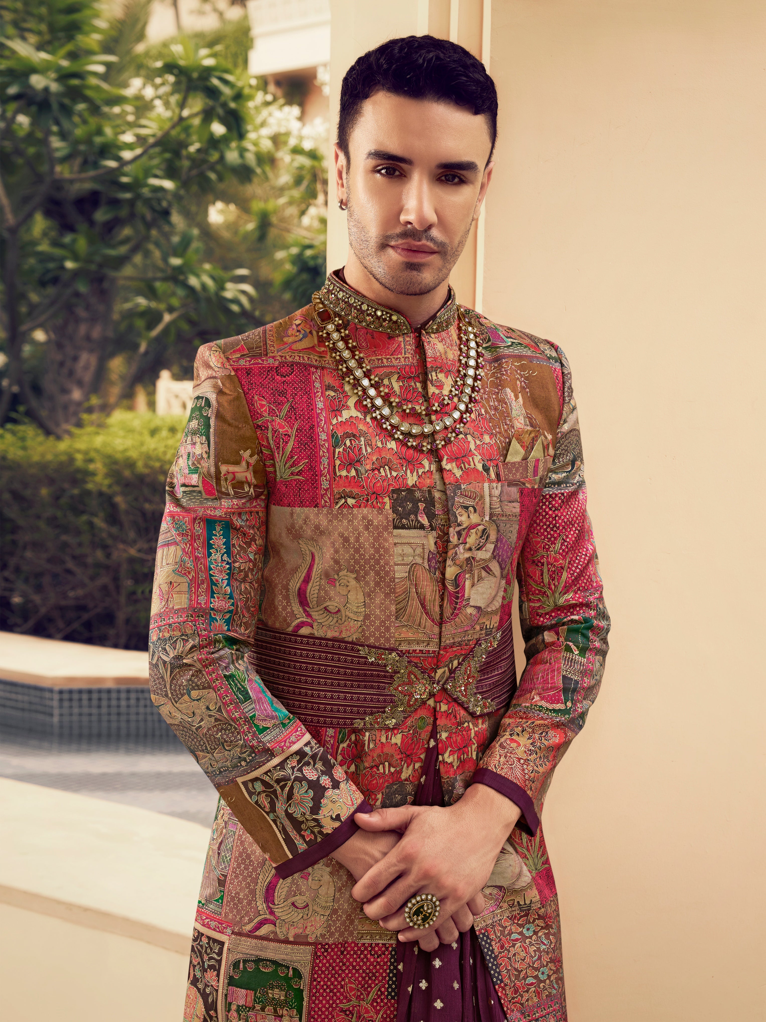Ethnic multicolor printed kurta jacket set