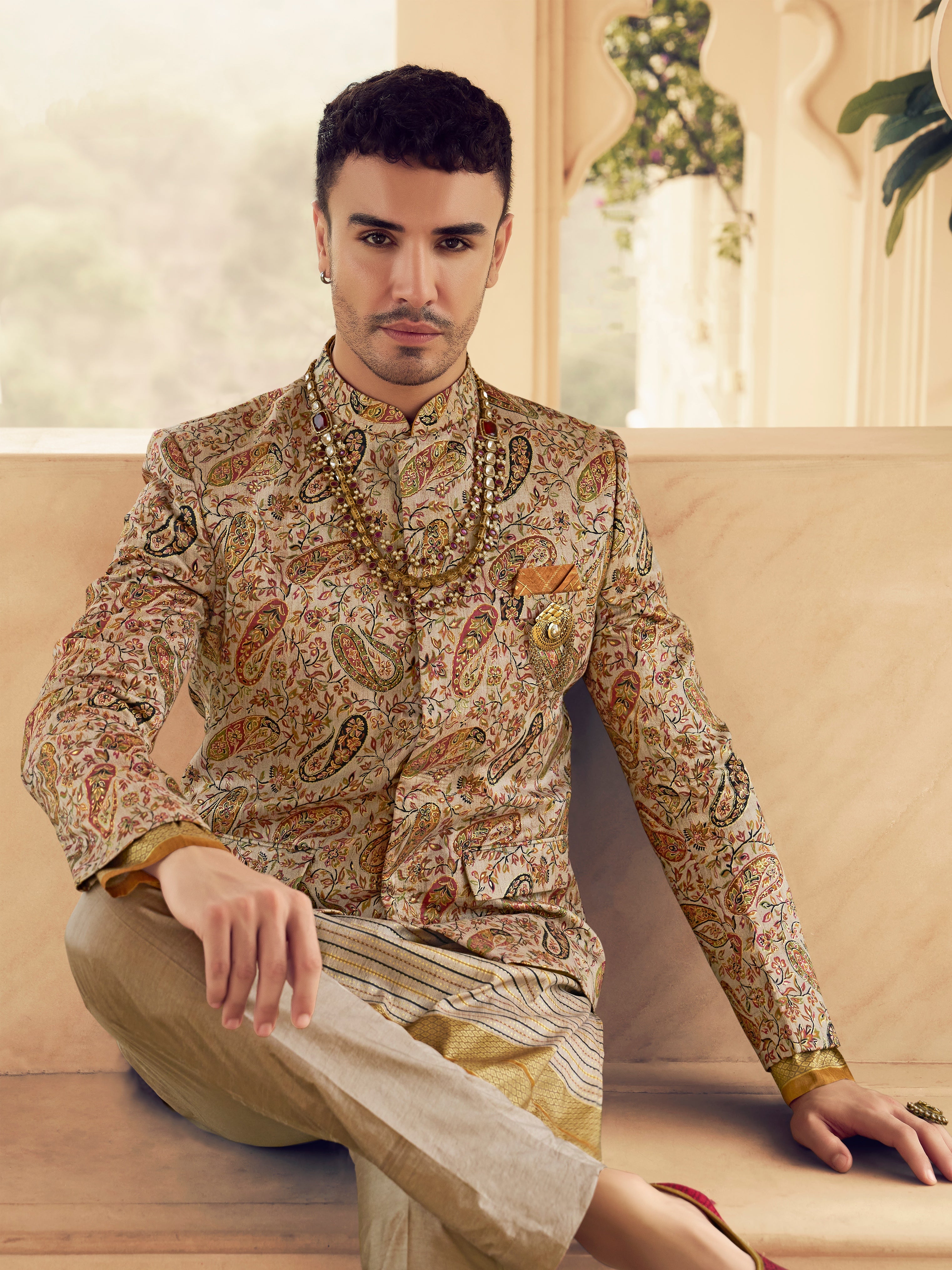 Beige designer kurta set for functions