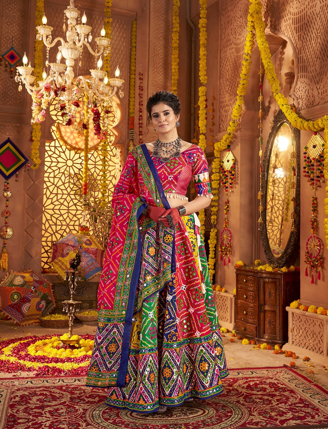 Colorful printed lehenga choli set