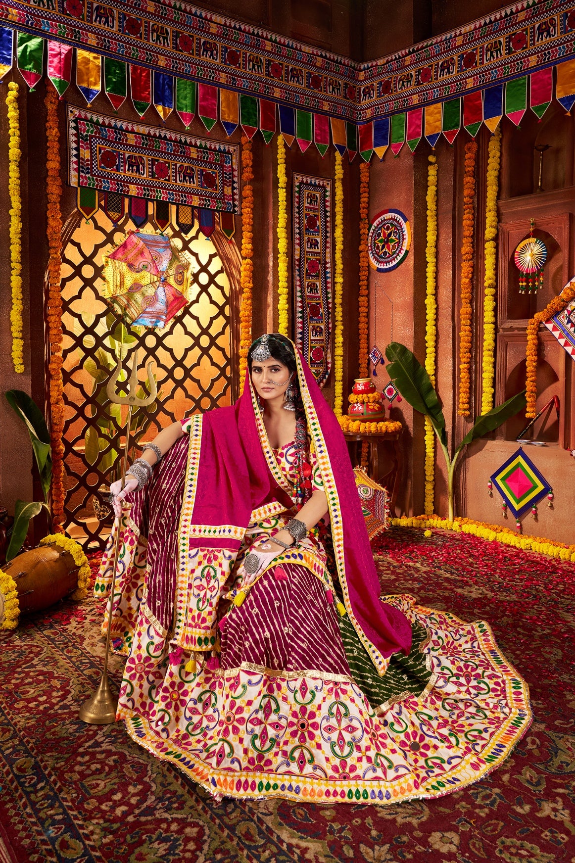 Silk choli with heavy thread and mirror work