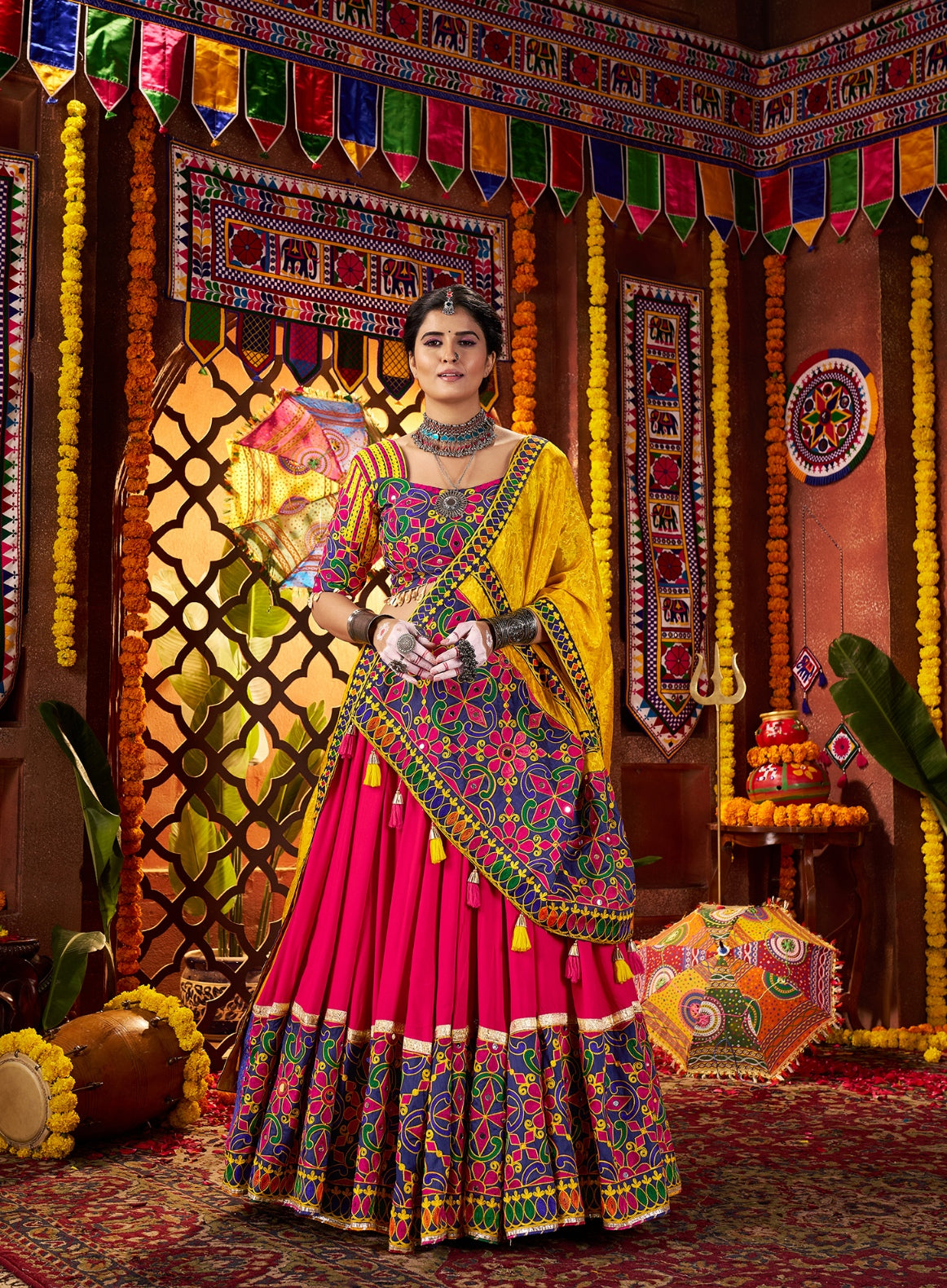 Mirror embroidery on Festive choli