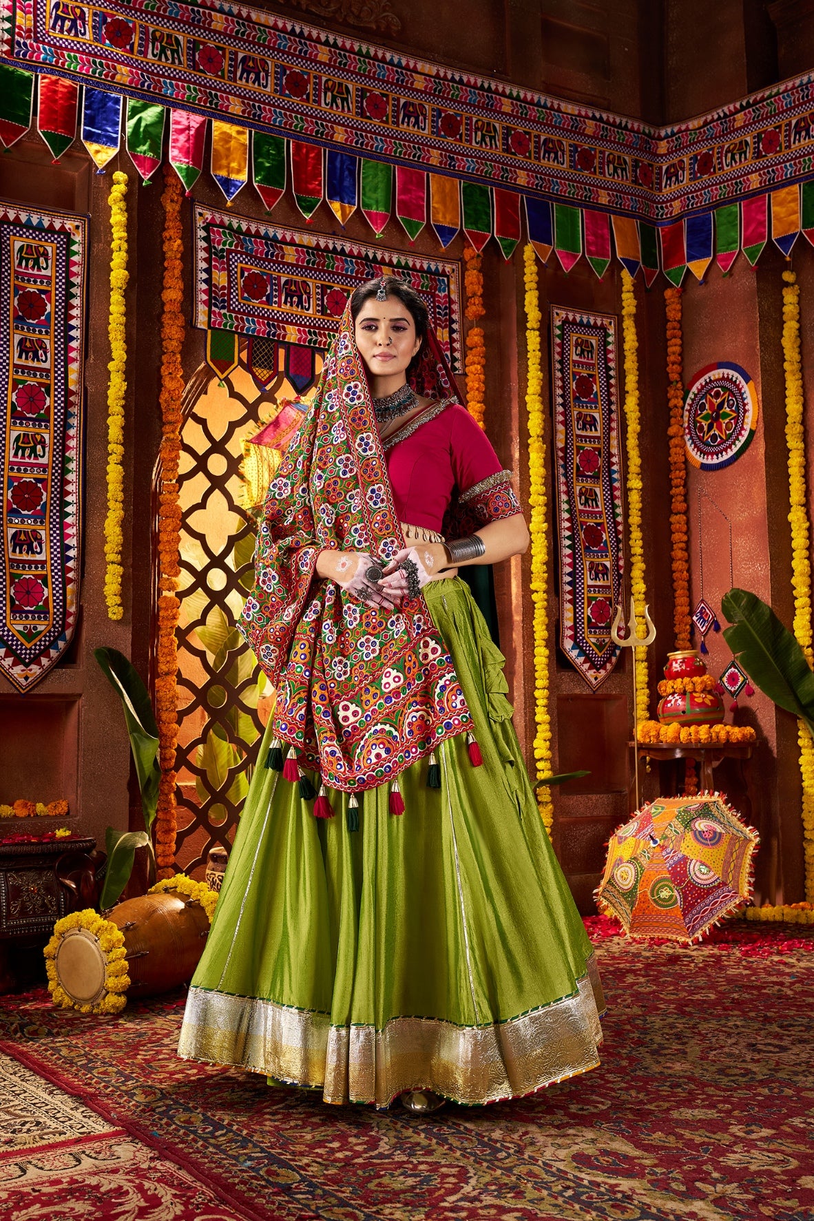 Silk choli with mirror work for Garba