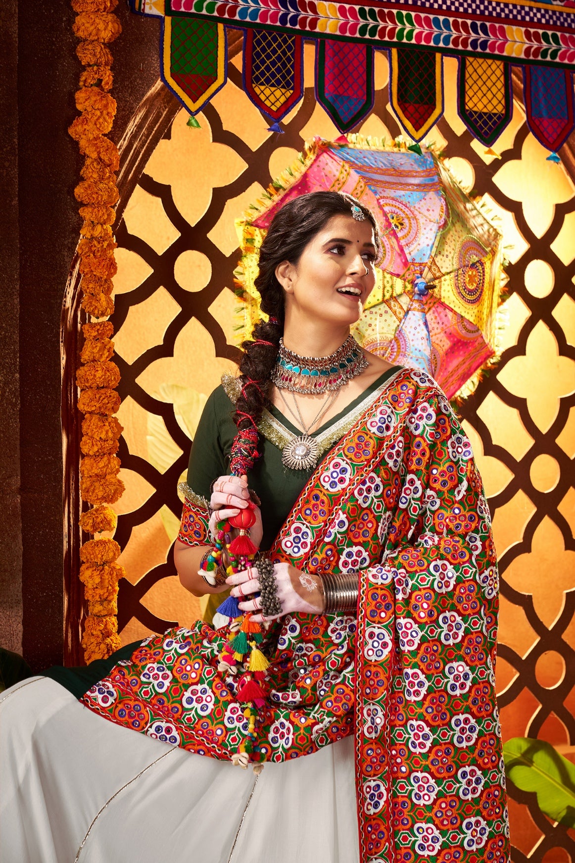 Traditional white and red festive dress
