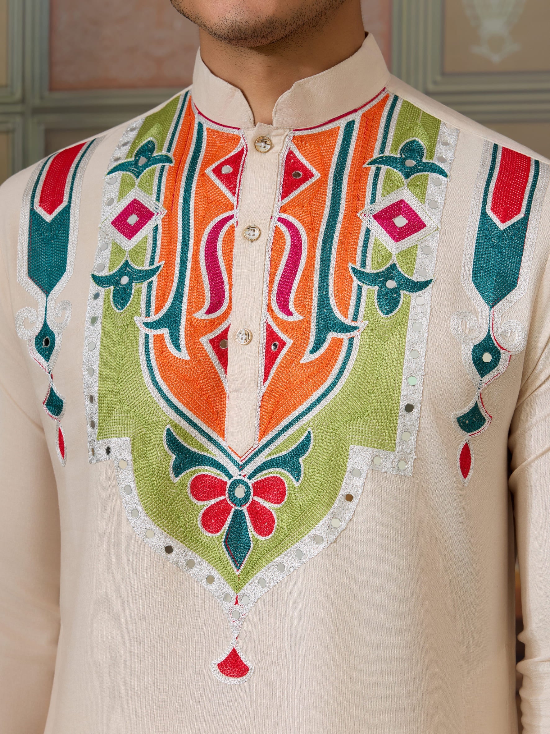 Cream Rajwadi Cotton Kurta for Men