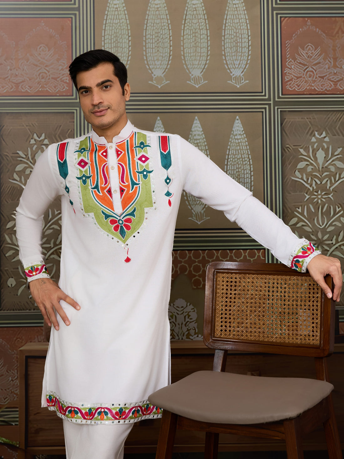 White Cotton Rajwadi Kurta for Men