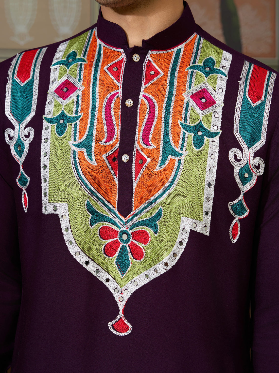 Rajwadi Purple Navratri Kurta for Men