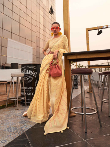 Mustard Yellow Modal Poly Viscose Handloom Saree