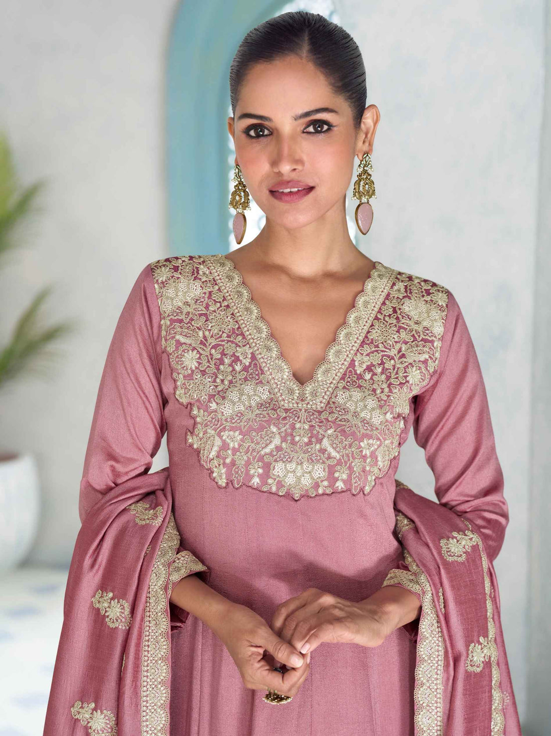 Pink Premium Silk Embroidered Anarkali Suit with Dupatta