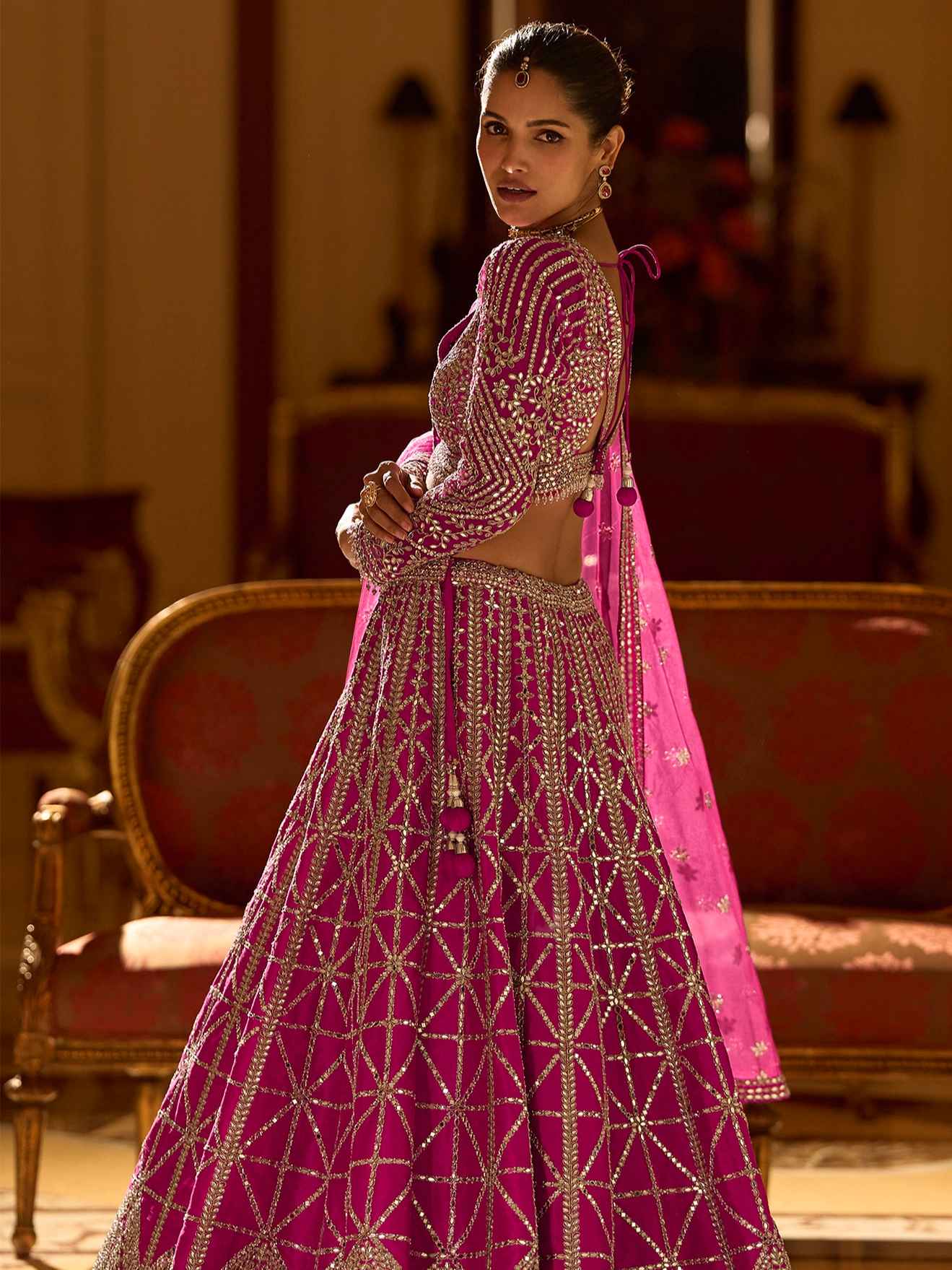 Rani Pink Premium Real Silk Lehenga with Heavy Mirror Work Silk Lehenga Anant Tex Exports Pvt.Ltd..