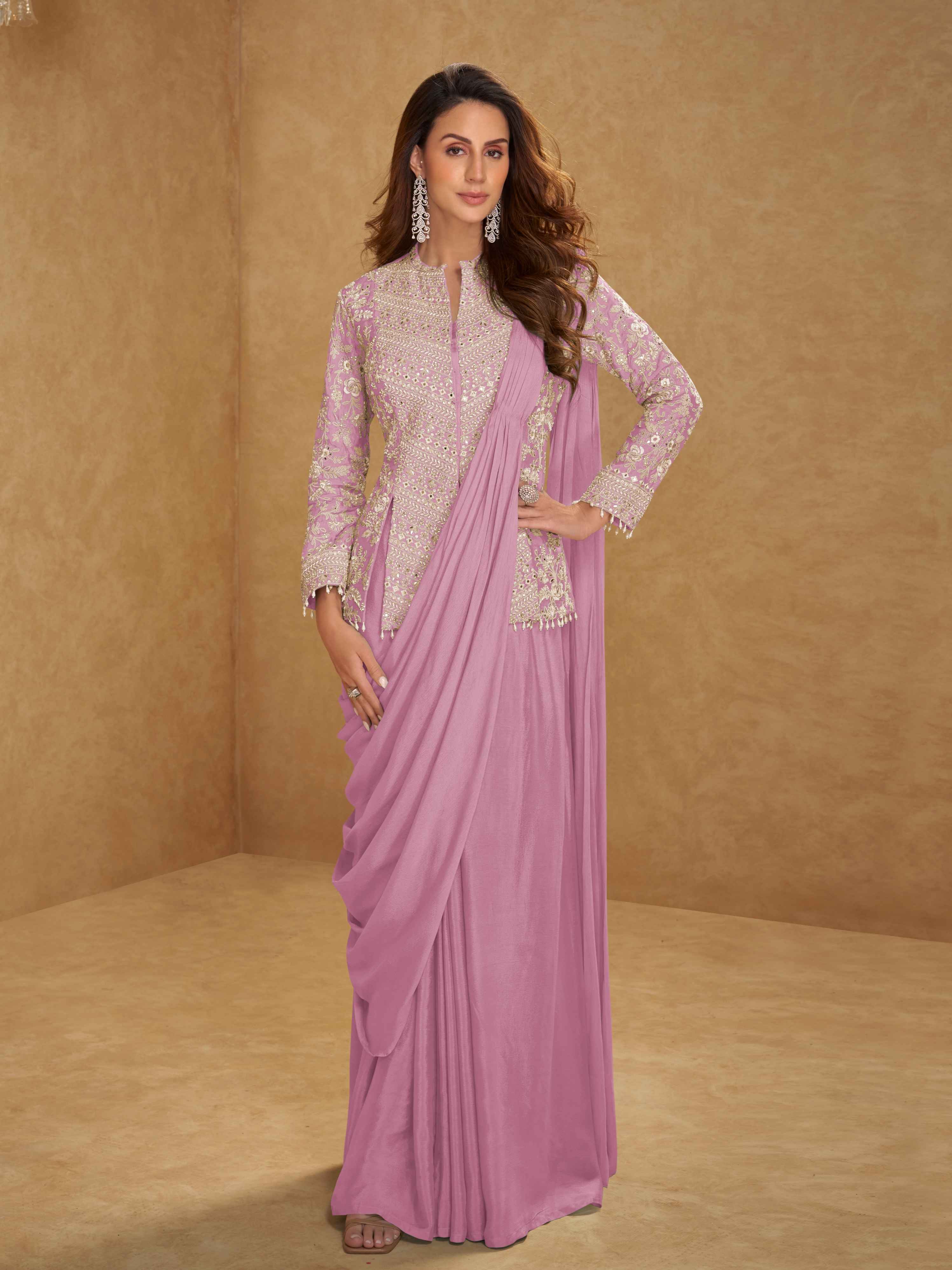 Designer Chinon Ready to Wear Jacket Style Saree